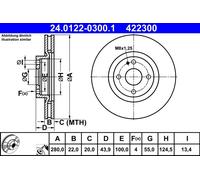 Disco freno ATE 24.0122-0300.1 anteriore, ventilato, 1 Pezzo