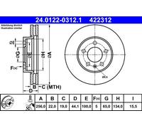 ATE 24.0122-0312.1 Discofreno AUDI VW SEAT SKODA