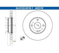 ATE 24.0122-0318.1 Disco freno per MAZDA