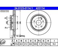 ATE 24.0123-0114.1 Discofreno OPEL CHEVROLET SAAB