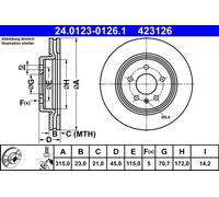 Disco freno ATE 24.0123-0126.1 posteriore, ventilato, 1 Pezzo