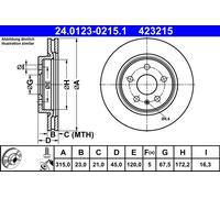 Disco freno ATE 24.0123-0215.1 posteriore, ventilato, 1 Pezzo
