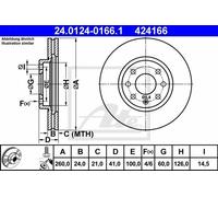 Disco freno ATE 24.0124-0166.1 anteriore, ventilato, altamente carbonizzato, 1 Pezzo