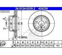 Disco freno ATE 24.0124-0239.2 anteriore, ventilato, altamente carbonizzato, 1 pezzo