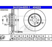 Disco freno ATE 24.0124-0253.1 anteriore, ventilato, altamente carbonizzato, 1 Pezzo