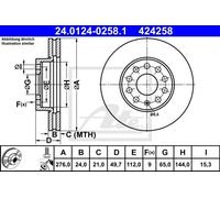 ATE 24.0124-0258.1 - Disco freno singolo anteriore ventilato 424258