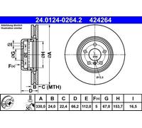 1X Disco freno ATE 24.0124-0264.2 per BMW 5 (G30, F90) 2 2017-2020