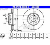 Disco freno ATE 24.0124-0300.1 anteriore, ventilato, altamente carbonizzato, 1 Pezzo