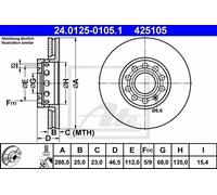 ATE Disco freno 24.0125-0105.1 anteriore ventilato altamente carbonizzato 1 pezzo