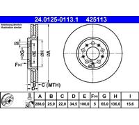 Disco freno ATE 24.0125-0113.1 anteriore, ventilato, altamente carbonizzato, 1 Pezzo