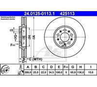 Disco freno ATE 24.0125-0113.1 anteriore, ventilato, altamente carbonizzato, 1 Pezzo