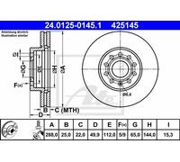 Disco freno ATE 24.0125-0145.1 anteriore, ventilato, altamente carbonizzato, 1 Pezzo