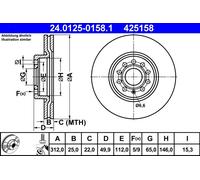 Disco freno ATE 24.0125-0158.1 anteriore, ventilato, altamente carbonizzato, 1 Pezzo