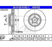 Disco freno (per unità) ATE 24.0125-0162.1 per FORD C-MAX 1.8 TDCi