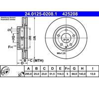 ATE Disco freno 24.0125-0208.1 anteriore ventilato 1 pezzo per MAZDA CX-3 (DK) 2015-2018