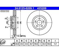 Disco freno ATE 24.0125-0209.1 anteriore, ventilato, altamente carbonizzato, 1 Pezzo