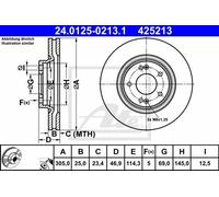 Disco freno ATE 24.0125-0213.1 anteriore, ventilato, altamente carbonizzato, 1 Pezzo
