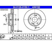 Disco freno ATE 24.0126-0150.1 anteriore, ventilato, altamente carbonizzato, 1 Pezzo
