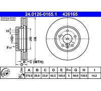 ATE 24.0126-0165.1 Disco freno per CHEVROLET,DAEWOO,OPEL,VAUXHALL