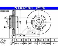 Disco freno ATE 24.0126-0166.1 anteriore, ventilato, altamente carbonizzato, 1 Pezzo