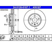 Disco freno ATE 24.0126-0187.1 anteriore, ventilato, 1 Pezzo