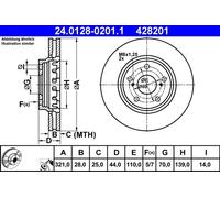 ATE Disco freno 24.0128-0201.1 ventilato anteriore per OPEL/Vauxhall Astra H Zafira
