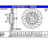 Disco freno ATE 24.0128-0207.2 anteriore, ventilato, altamente carbonizzato, 1 Pezzo