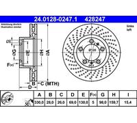 Disco freno ATE 24.0128-0247.1 anteriore, ventilato, altamente carbonizzato, 1 Pezzo