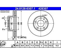 Disco freno ATE 24.0128-0307.1 anteriore, ventilato, 1 Pezzo