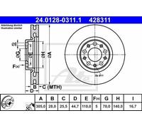 ATE 24.0128-0311.1 - Disco freno singolo anteriore ventilato 428311