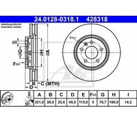 Disco freno ATE 24.0128-0318.1 anteriore, ventilato, altamente carbonizzato, 1 Pezzo