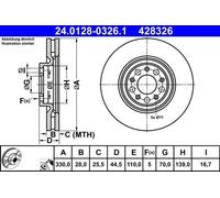 ATE Disco freno 24.0128-0326.1 anteriore ventilato 1 pezzo