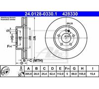 ATE 24.0128-0330.1 - Disco freno singolo anteriore ventilato 428330