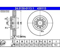 Disco freno ATE 24.0130-0113.1 anteriore, ventilato, altamente carbonizzato, 1 Pezzo
