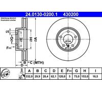ATE 24.0130-0200.1 - Disco freno singolo anteriore ventilato 430200
