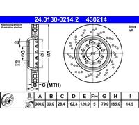 Disco freno ATE 24.0130-0214.2 anteriore, ventilato, altamente carbonizzato, 1 pezzo