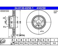 Disco freno ATE 24.0130-0250.1 anteriore, ventilato, altamente carbonizzato, 1 Pezzo