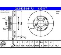 ATE 24.0132-0117.1 Disco freno per PORSCHE,VW