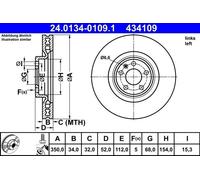 Disco freno ATE 24.0134-0109.1 anteriore, ventilato, altamente carbonizzato, 1 Pezzo