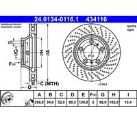 ATE Disco freno 24.0134-0116.1 – anteriore ventilato, altamente carbonizzato, 1 pezzo