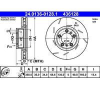 Disco freno ATE 24.0136-0128.1 anteriore, fessura, altamente carbonizzato, 1 Pezzo