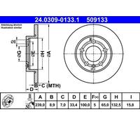 ATE 24.0309-0133.1 disco freno pieno diametro 239 mm spessore 8,9 mm 5 fori auto