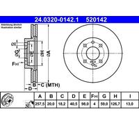 Disco freno ventilato 24.0320-0142.1 ATE per ALFA ROMEO FIAT LANCIA