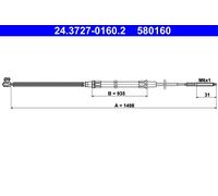 ATE 24.3727-0160.2 Cavo comando, Freno stazionamento per VW