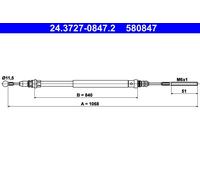 ATE 24.3727-0847.2 Cavo comando, Freno stazionamento per CITROËN,FIAT,LANCIA,PEU