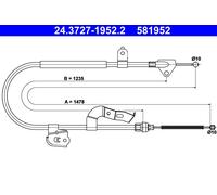 ATE 24.3727-1952.2 Cavo comando, Freno stazionamento per CITROËN,PEUGEOT,TOYOTA