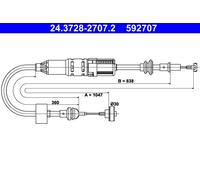 ATE 24.3728-2707.2 Cavo comando, Comando frizione per SEAT,VW