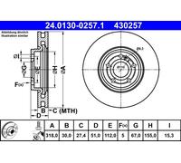 Disco freno ATE 24.0130-0257.1 anteriore, ventilato, altamente carbonizzato, 1 Pezzo