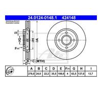 ATE 2X Dischi Freno Anteriori 2780 Ventilati Per Ford Escort VII GAL AAL