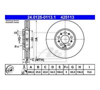ATE 2x Dischi Freno Ventilato Rivestito 24.0125-0113.1